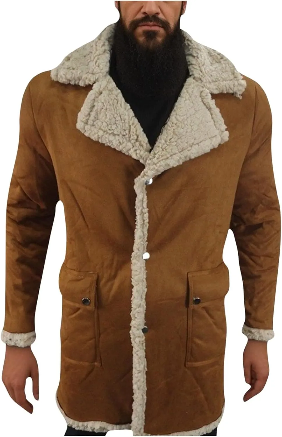 Men's Winter Jacket Fleece Lined Sherpa Jacket Warm Trucker Coat Thicken Overcoat Fashion Bomber Jacket Pea Coat