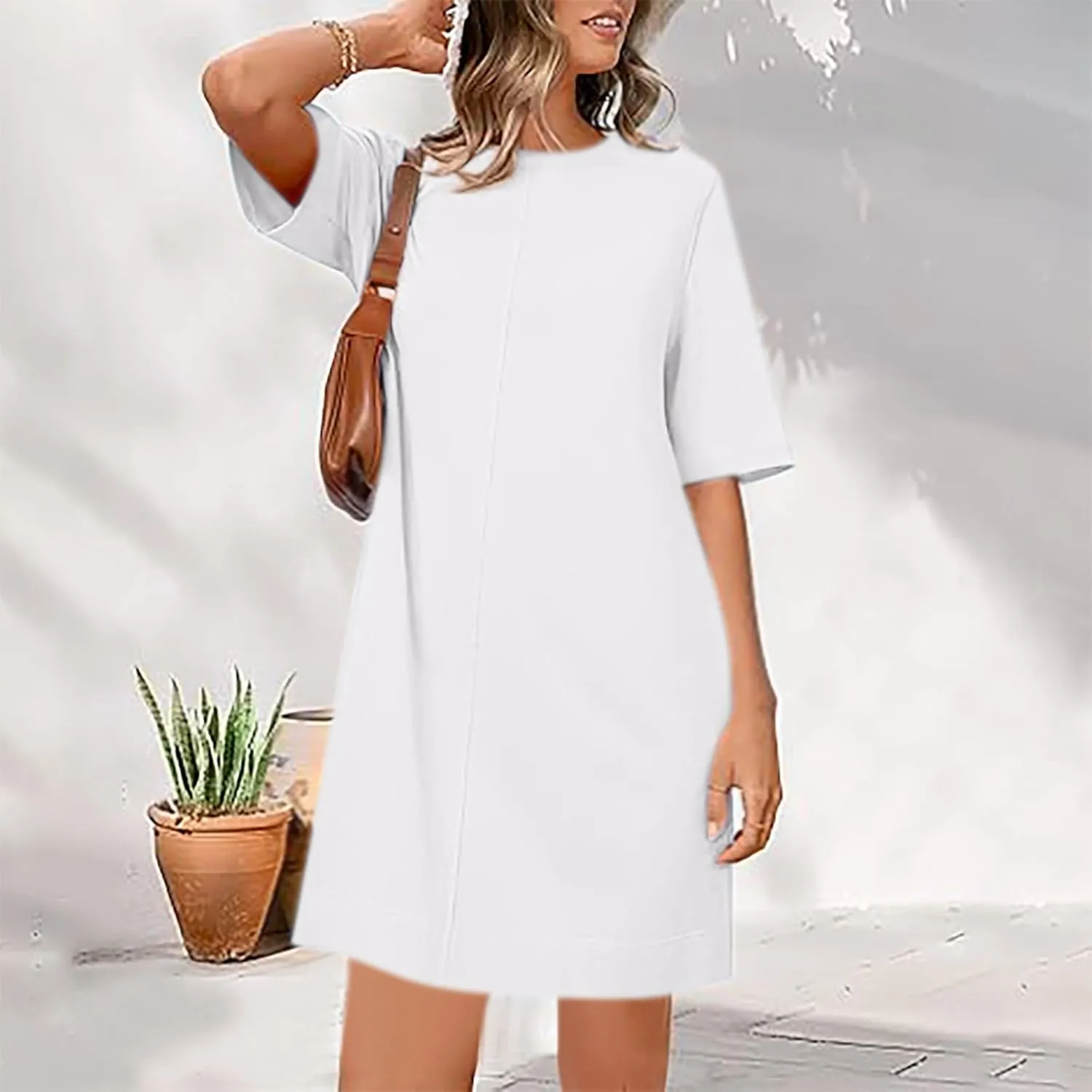 Midi Dresses for Women Elegant Short Sleeve T Shirt Dress Flowing Ruffle Beach Maxi Dresses Casual Loose Midi Dresses
