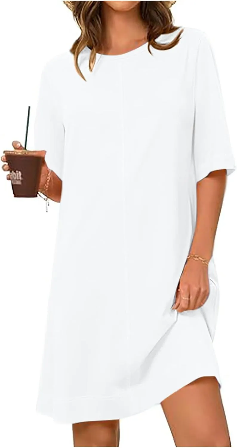 Midi Dresses for Women Elegant Short Sleeve T Shirt Dress Flowing Ruffle Beach Maxi Dresses Casual Loose Midi Dresses