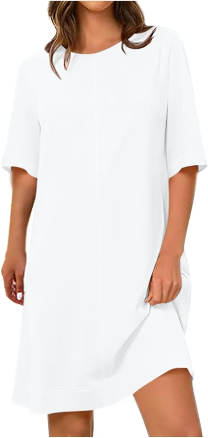 Midi Dresses for Women Elegant Short Sleeve T Shirt Dress Flowing Ruffle Beach Maxi Dresses Casual Loose Midi Dresses