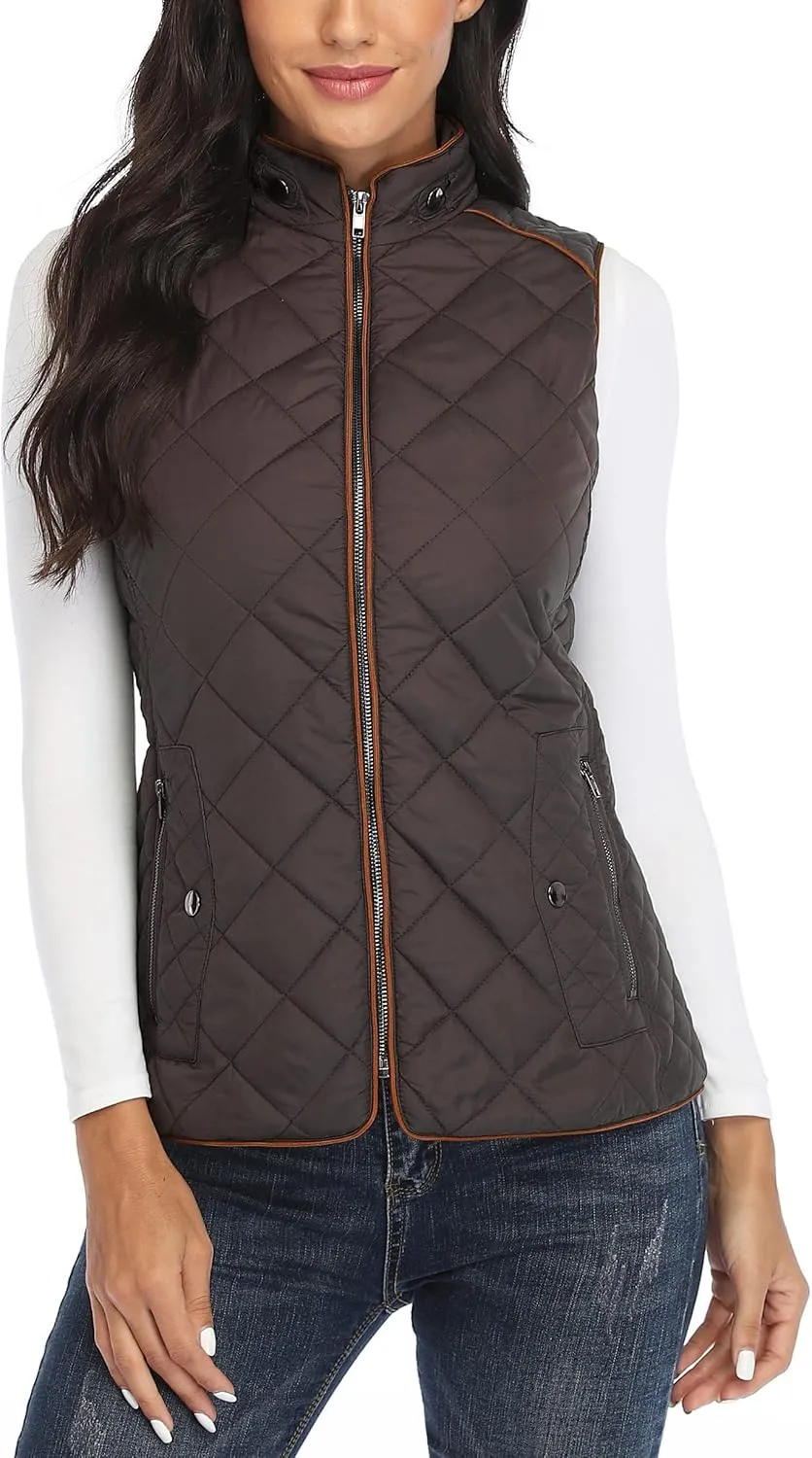 MISS MOLY Women Lightweight Quilted Padded Vest Stand Collar Zip Up Front Gilet Quilted