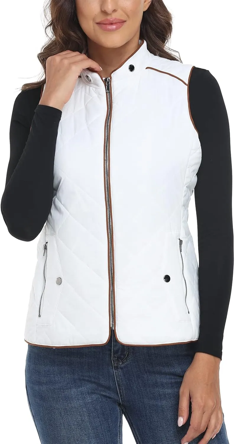 MISS MOLY Women Lightweight Quilted Padded Vest Stand Collar Zip Up Front Gilet Quilted