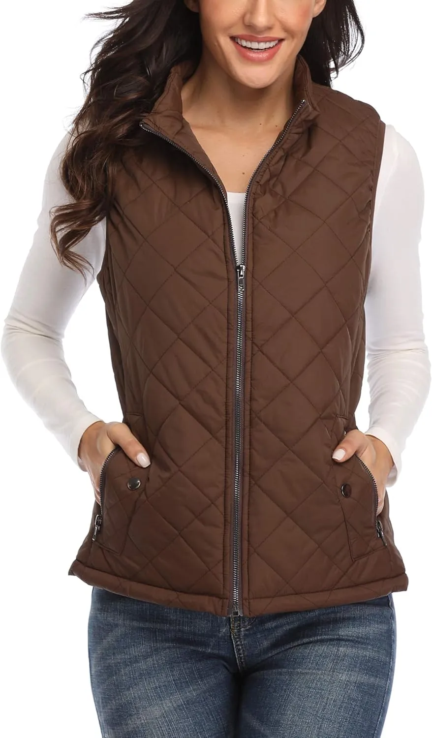 MISS MOLY Women Lightweight Quilted Padded Vest Stand Collar Zip Up Front Gilet Quilted