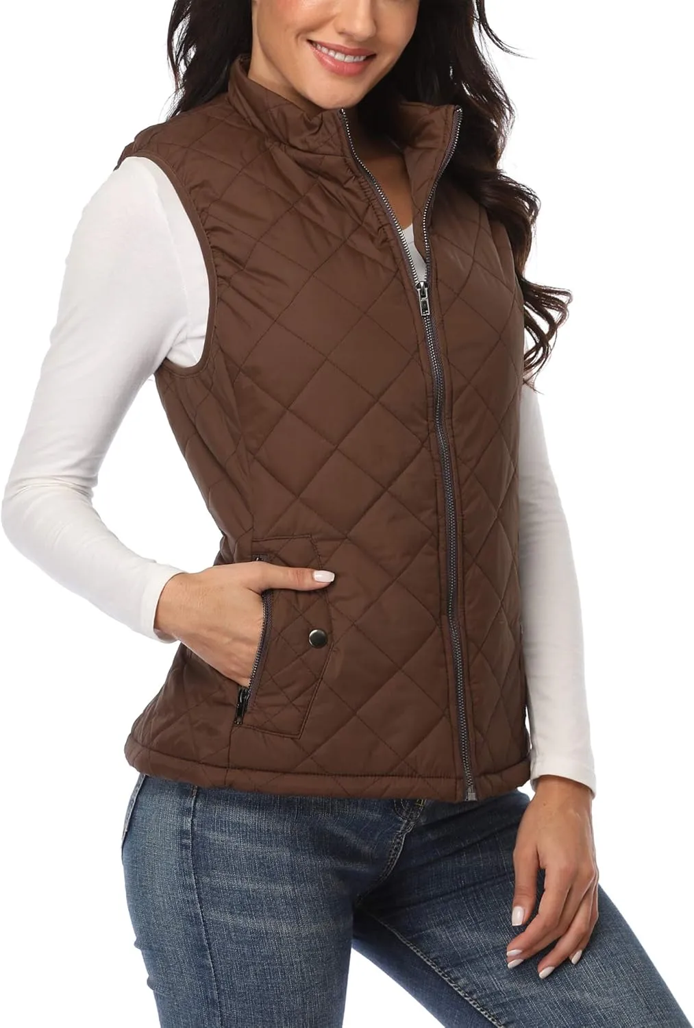 MISS MOLY Women Lightweight Quilted Padded Vest Stand Collar Zip Up Front Gilet Quilted