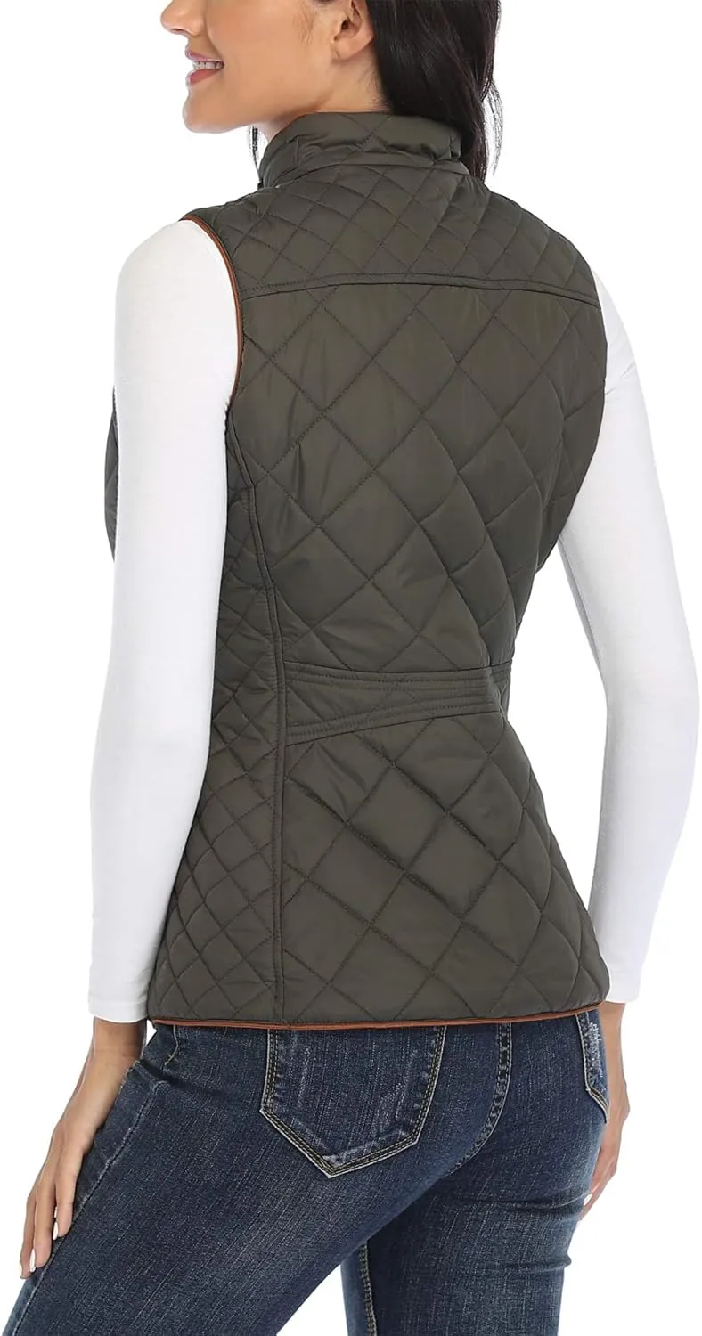 MISS MOLY Women Lightweight Quilted Padded Vest Stand Collar Zip Up Front Gilet Quilted