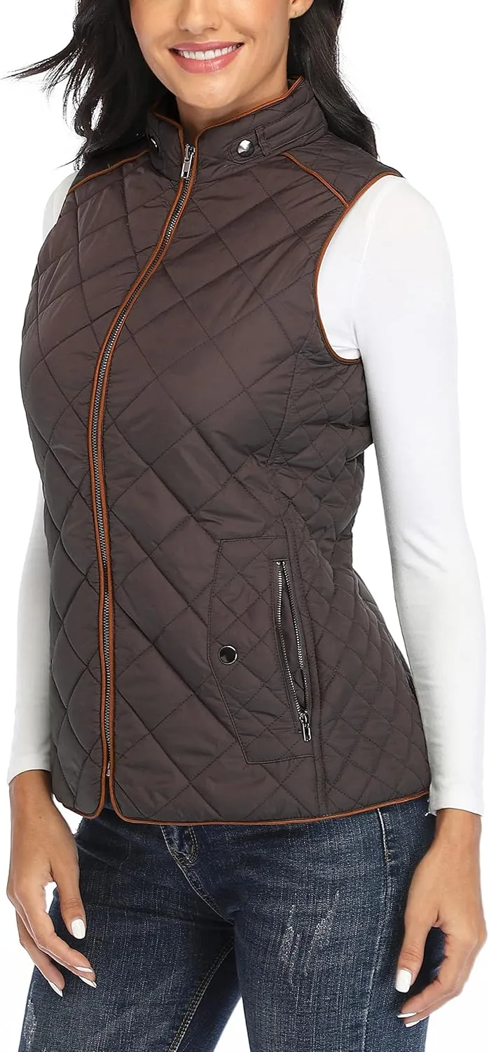 MISS MOLY Women Lightweight Quilted Padded Vest Stand Collar Zip Up Front Gilet Quilted