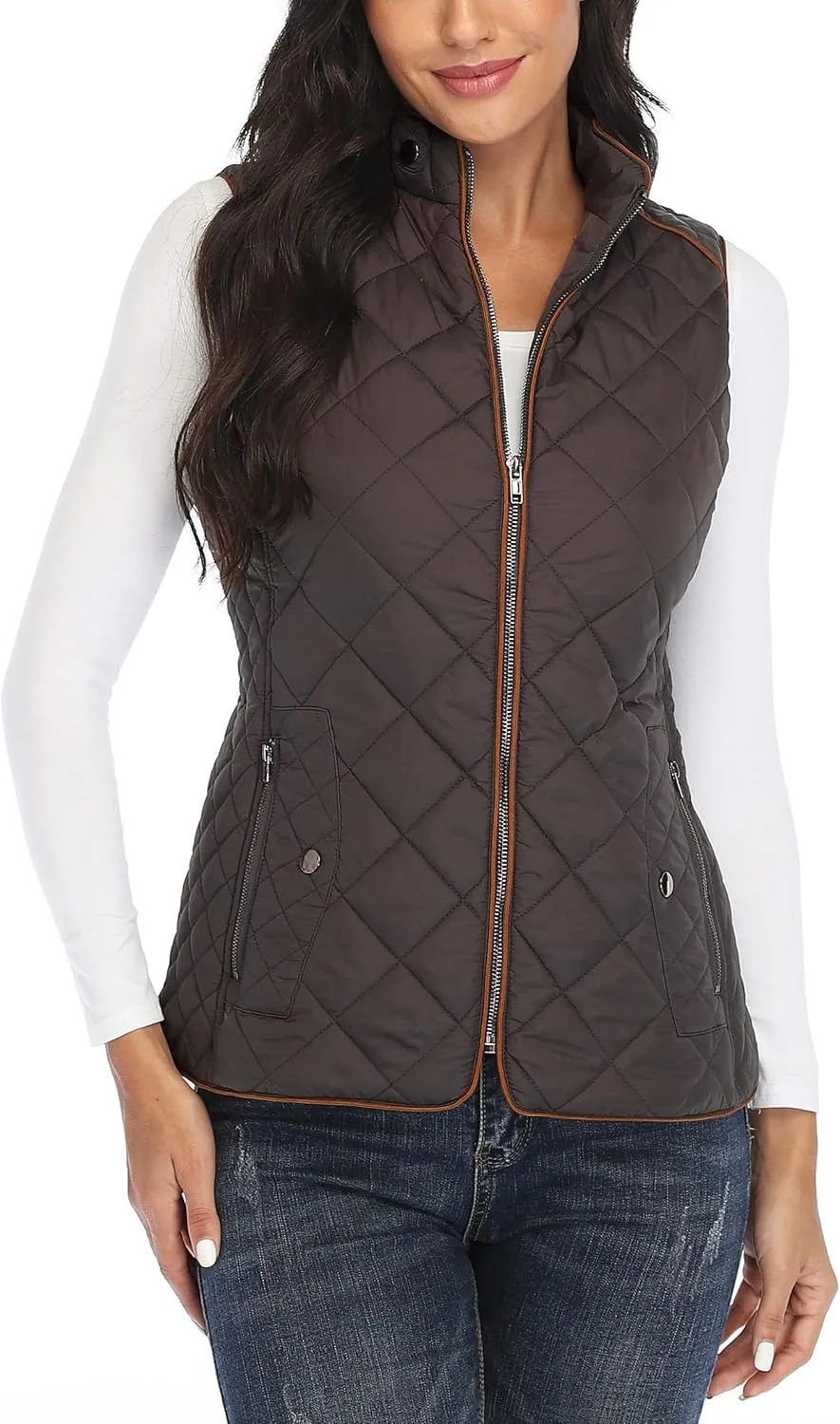 MISS MOLY Women Lightweight Quilted Padded Vest Stand Collar Zip Up Front Gilet Quilted