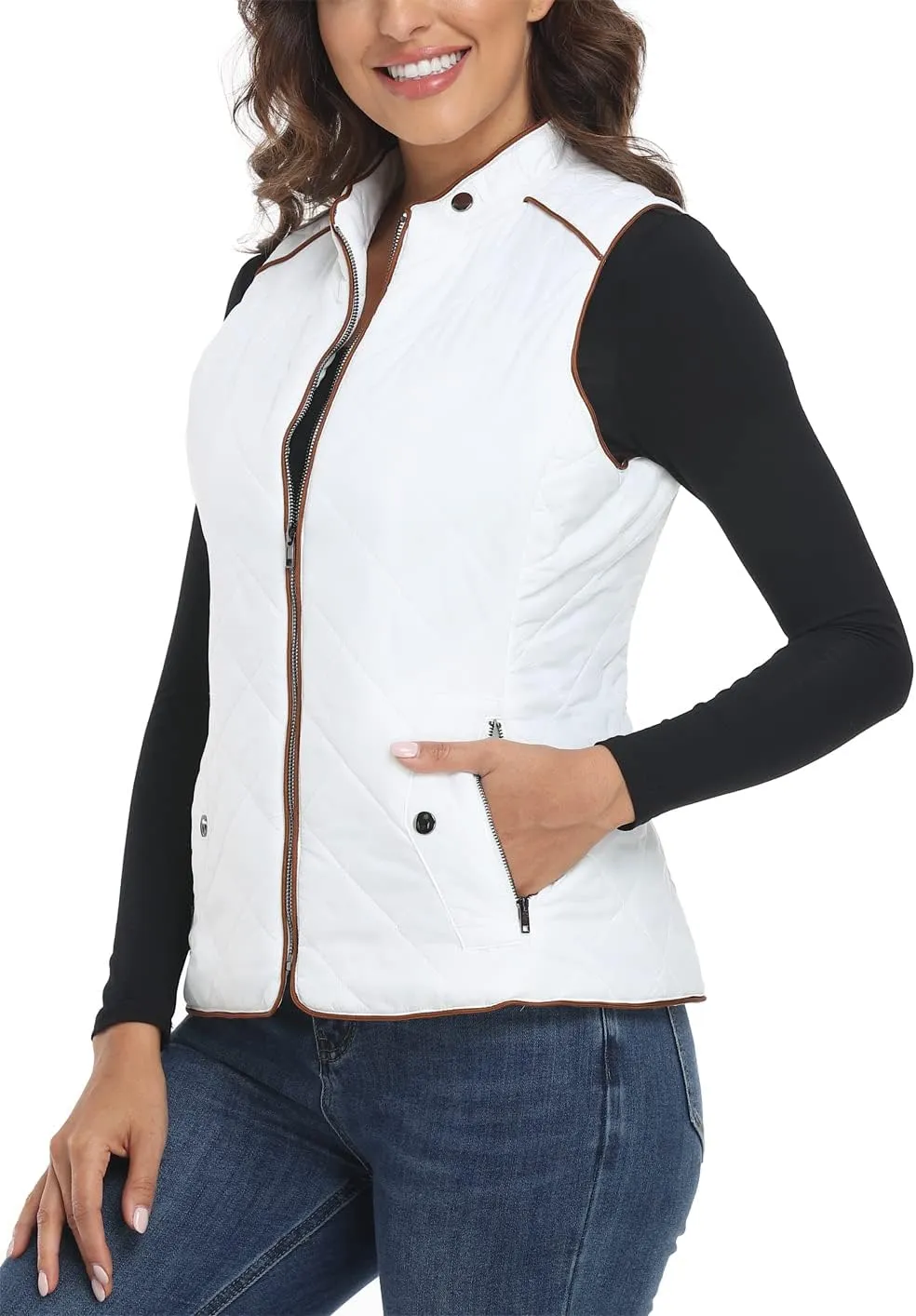 MISS MOLY Women Lightweight Quilted Padded Vest Stand Collar Zip Up Front Gilet Quilted