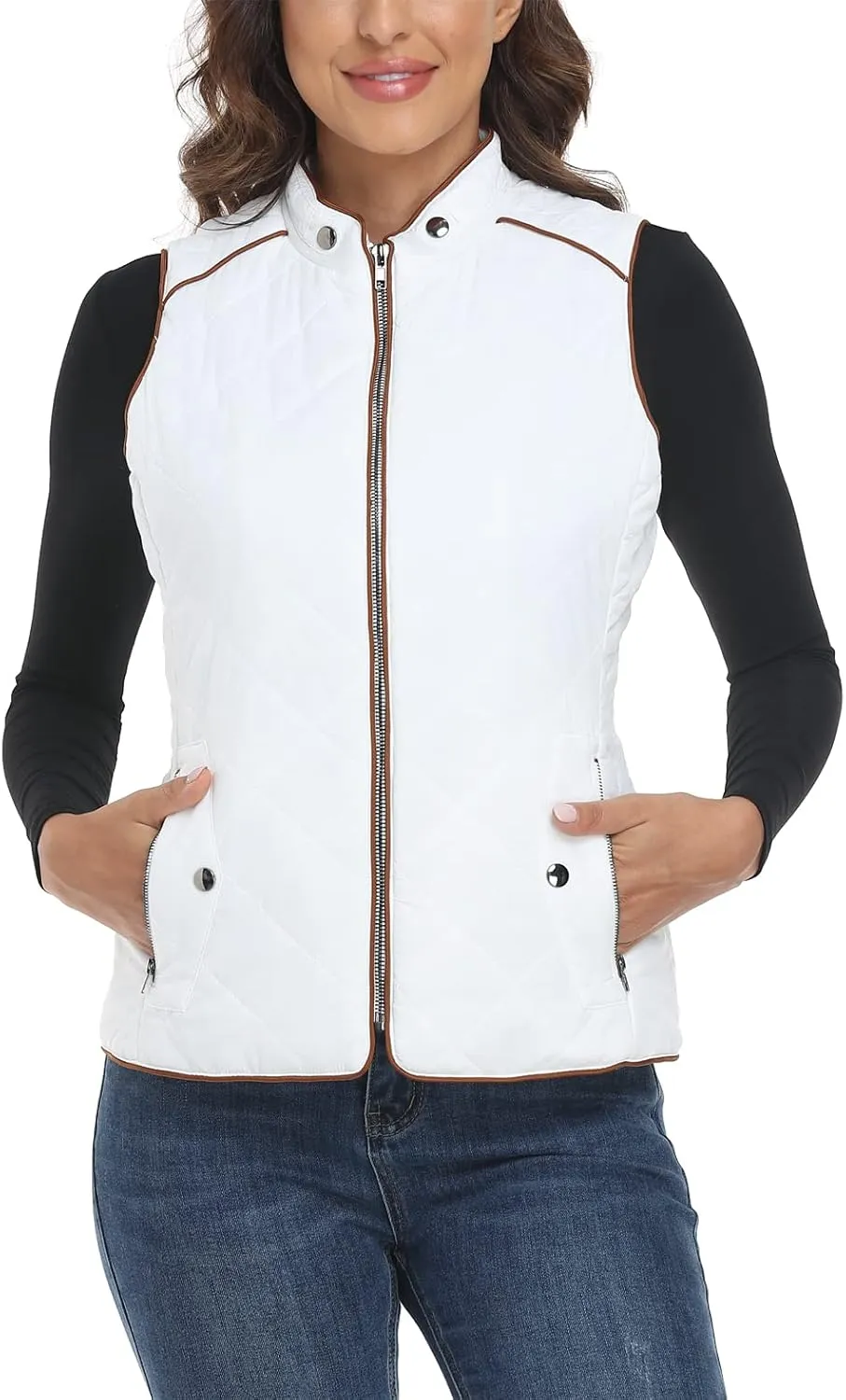 MISS MOLY Women Lightweight Quilted Padded Vest Stand Collar Zip Up Front Gilet Quilted