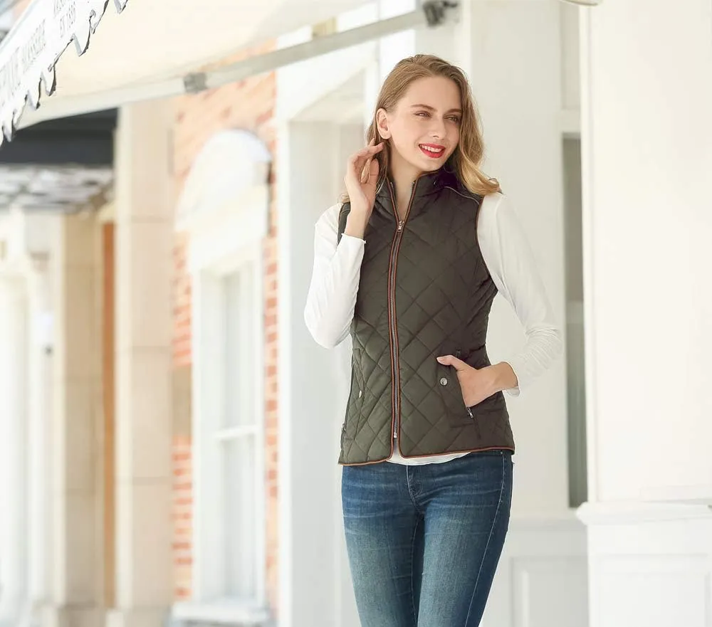 MISS MOLY Women Lightweight Quilted Padded Vest Stand Collar Zip Up Front Gilet Quilted