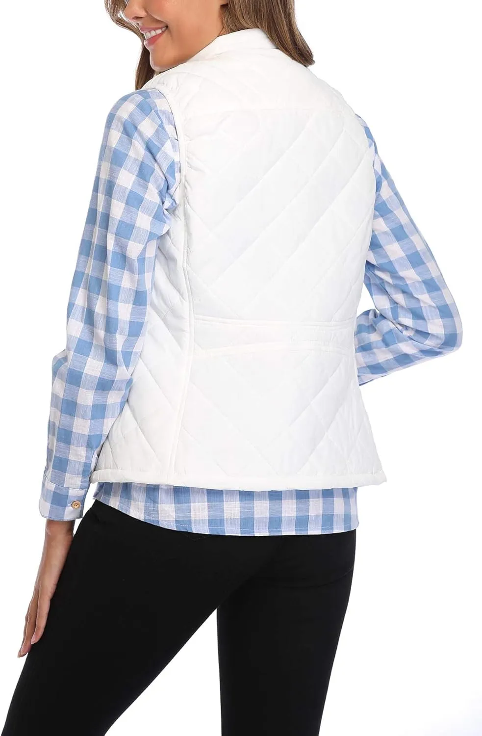 MISS MOLY Women Lightweight Quilted Padded Vest Stand Collar Zip Up Front Gilet Quilted