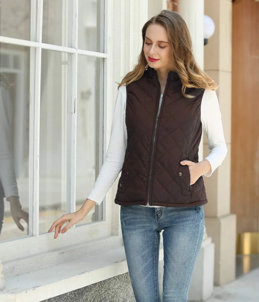 MISS MOLY Women Lightweight Quilted Padded Vest Stand Collar Zip Up Front Gilet Quilted
