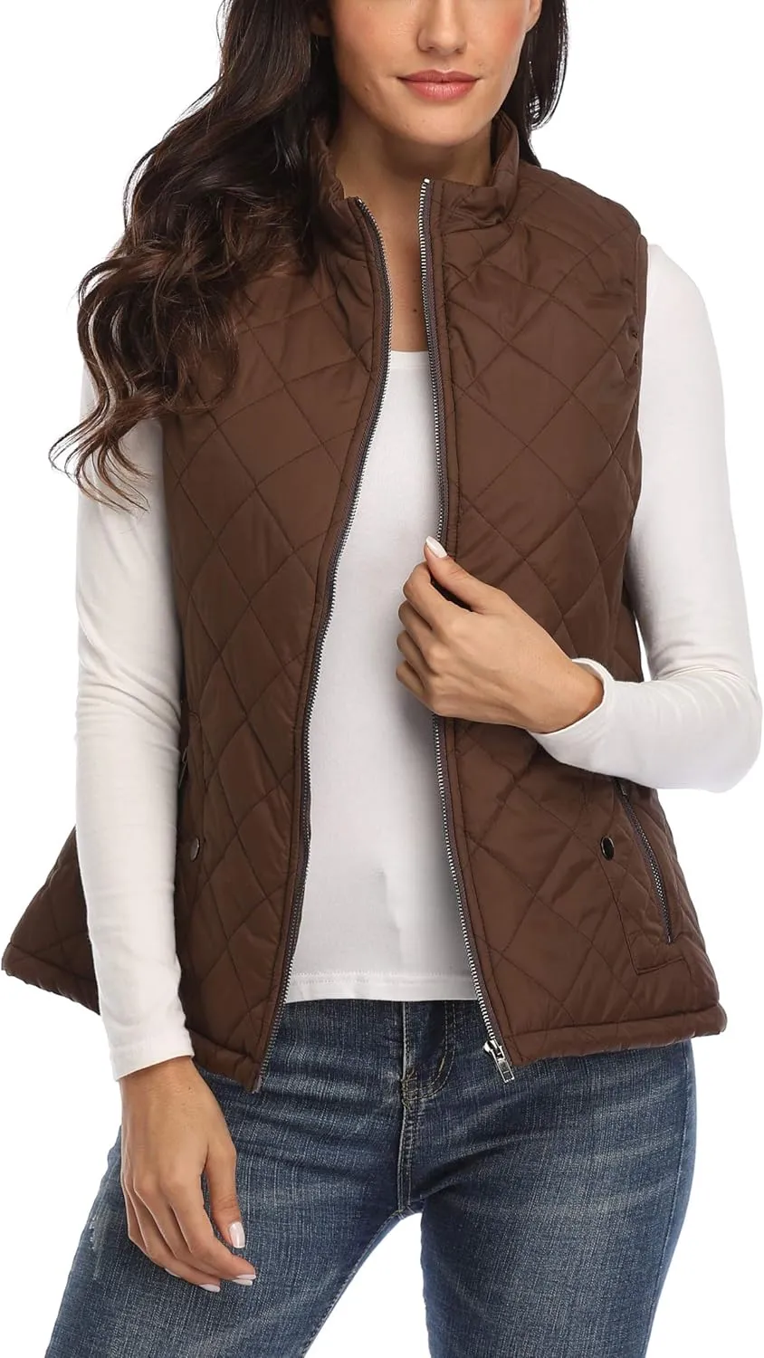 MISS MOLY Women Lightweight Quilted Padded Vest Stand Collar Zip Up Front Gilet Quilted