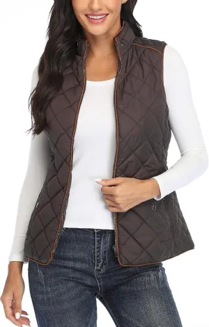 MISS MOLY Women Lightweight Quilted Padded Vest Stand Collar Zip Up Front Gilet Quilted