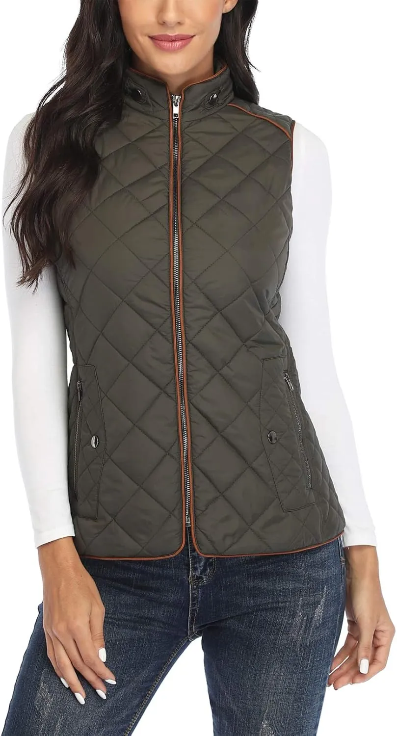 MISS MOLY Women Lightweight Quilted Padded Vest Stand Collar Zip Up Front Gilet Quilted