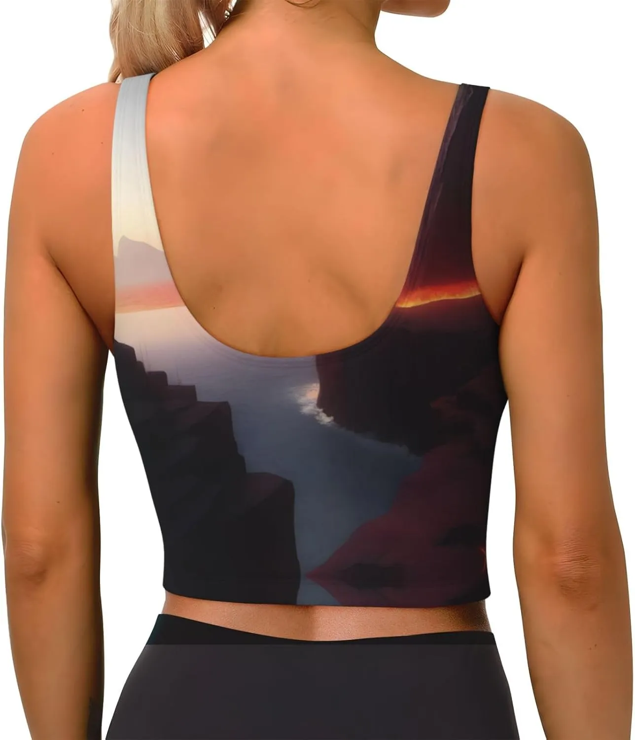 Misty Seaside Women's Sexy Sports Vest Sleeveless Athletic Gym T-Shirts Vest U-Shaped Back Quick Dry Top