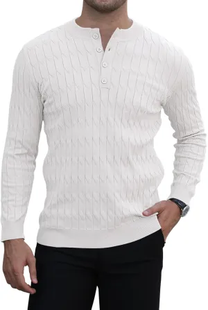 MLANM Men's Henley Knit Sweaters Long Sleeve Pullover Sweater Casual Fashion Thermal Sweaters
