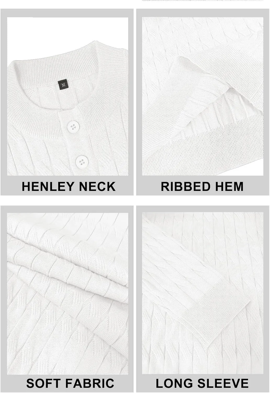 MLANM Men's Henley Knit Sweaters Long Sleeve Pullover Sweater Casual Fashion Thermal Sweaters