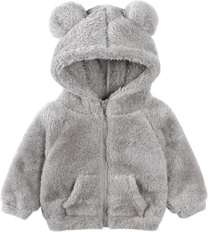 Mmoneyake Baby Toodler Fleece Hooded Jacket Cute Hoodie Cotton Coat Winter Warm Bear Ear Cute Jackets Fuzzy Shacket Outerwear