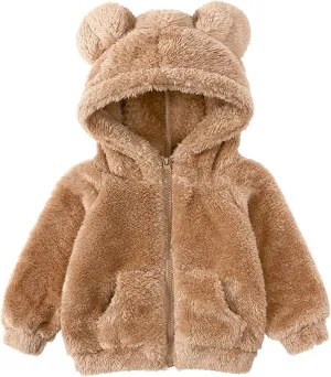 Mmoneyake Baby Toodler Fleece Hooded Jacket Cute Hoodie Cotton Coat Winter Warm Bear Ear Cute Jackets Fuzzy Shacket Outerwear