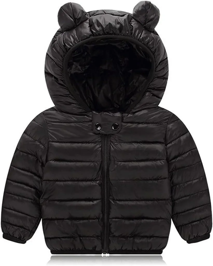 Mmoneyake Winter Down Coats for Kids Baby Boys Girls Lightweight Puffer Padded Jacket with Bear Hoods Warm Infant Outerwear