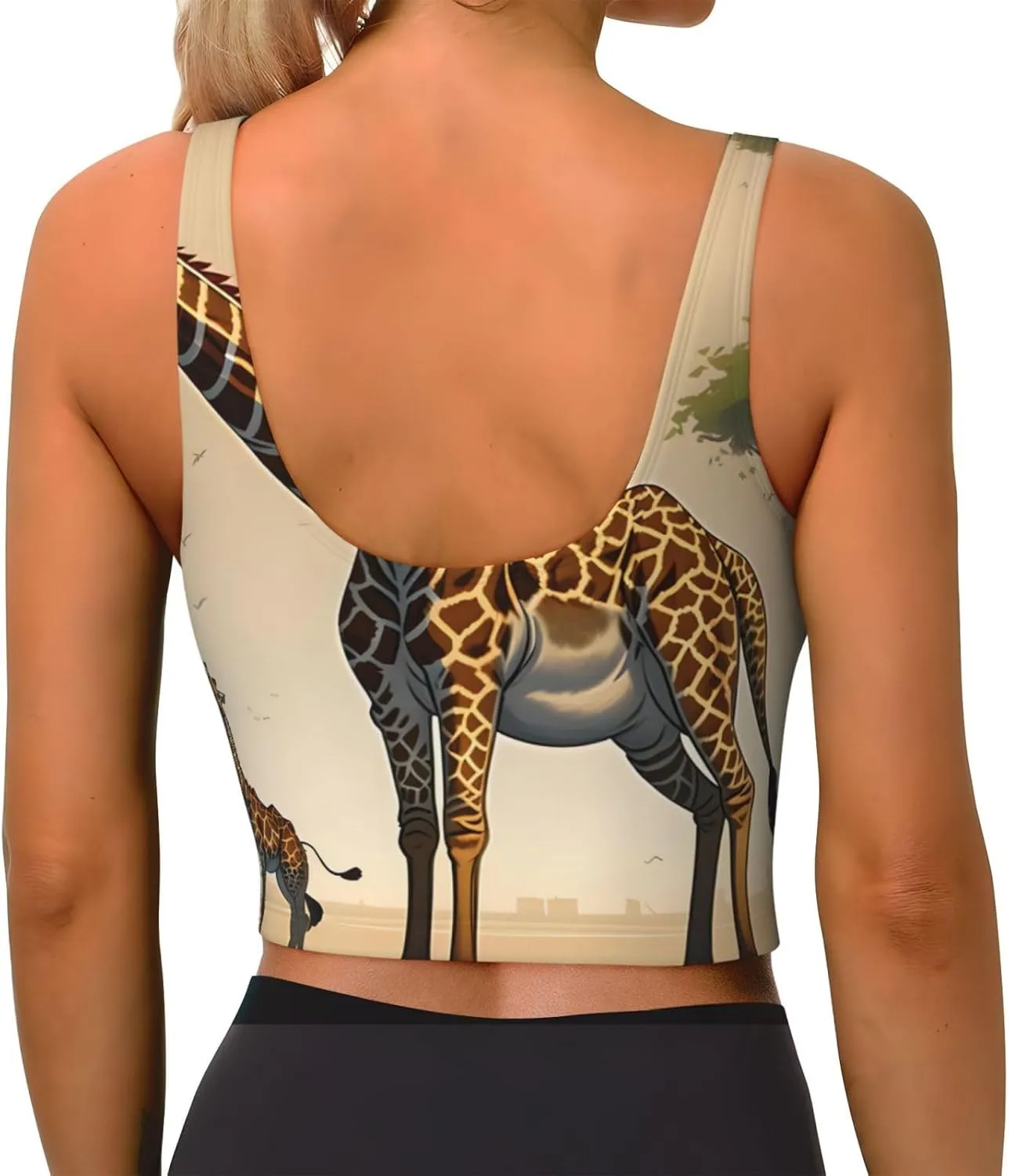 Mother And Child Giraffe Women'S Sexy Sports Vest Sleeveless Athletic Gym T-Shirts Vest U-Shaped Back Quick Dry Top