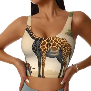 Mother And Child Giraffe Women'S Sexy Sports Vest Sleeveless Athletic Gym T-Shirts Vest U-Shaped Back Quick Dry Top