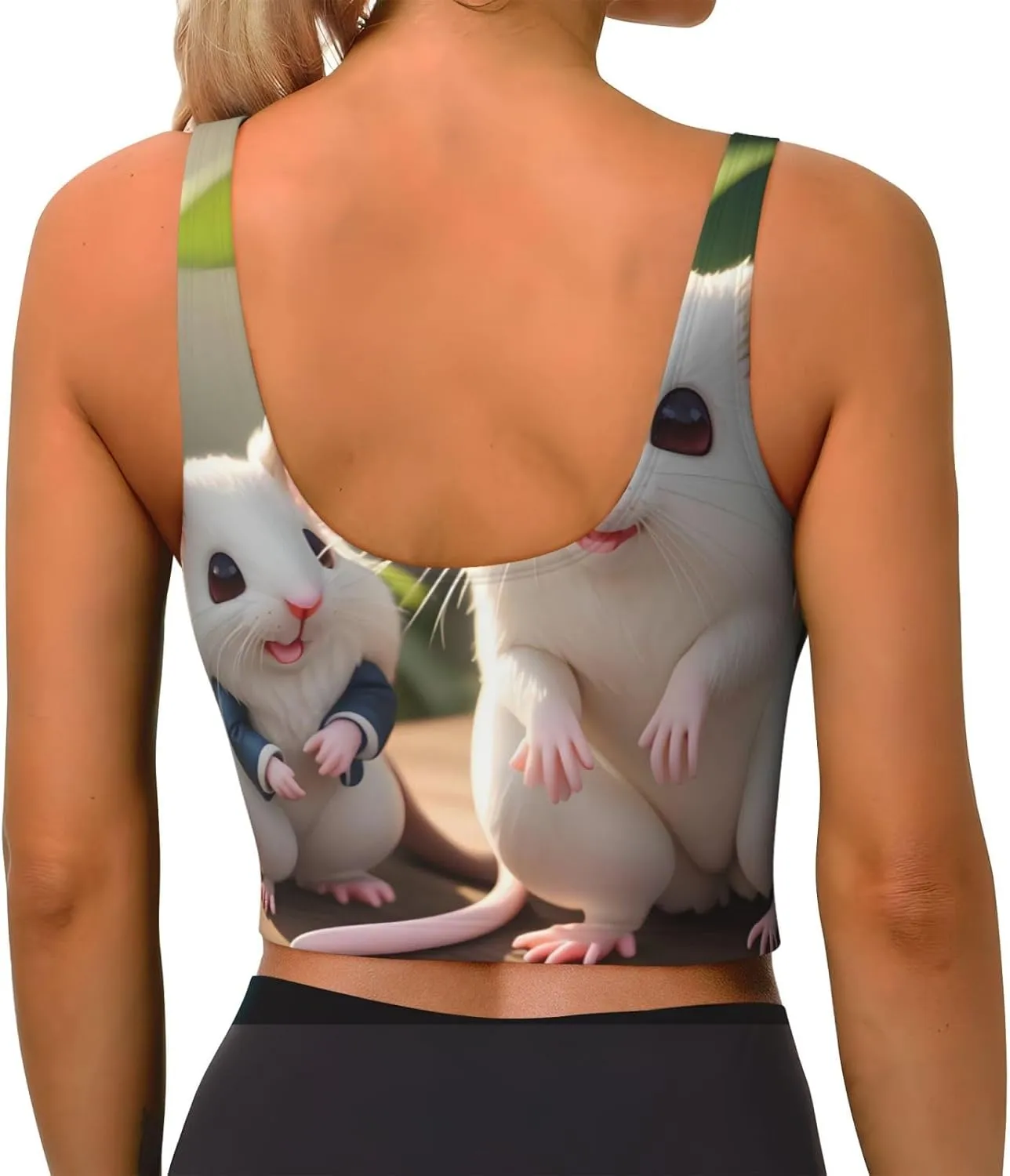 Mother and Child Rats Women's Sexy Sports Vest Sleeveless Athletic Gym T-Shirts Vest U-Shaped Back Quick Dry Top