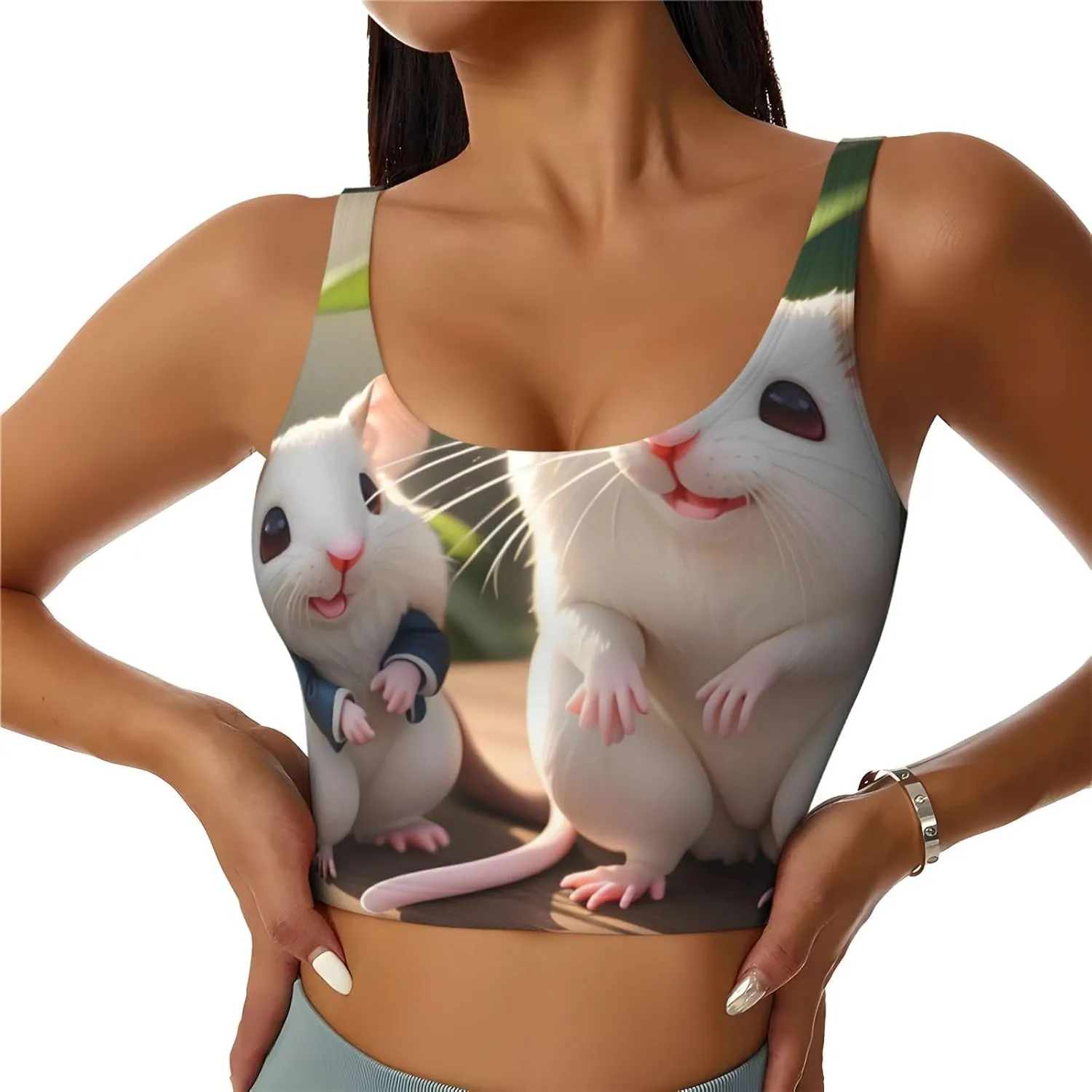 Mother and Child Rats Women's Sexy Sports Vest Sleeveless Athletic Gym T-Shirts Vest U-Shaped Back Quick Dry Top