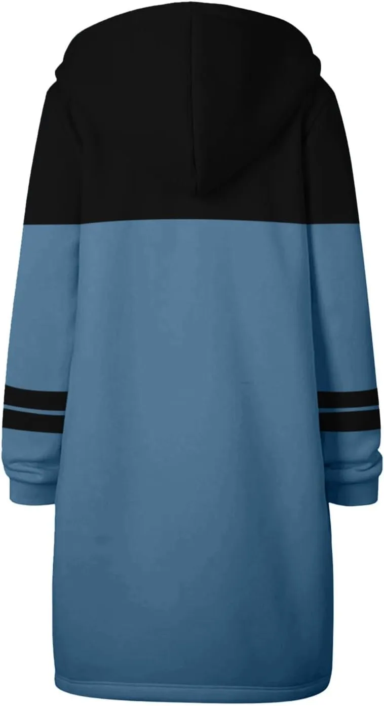Muyise Women's Casual 2023 Zip Up Hoodies Long Tunic Sweatshirt Lightweight Winter Warm Drawstring Hooded Jacket with Pockets