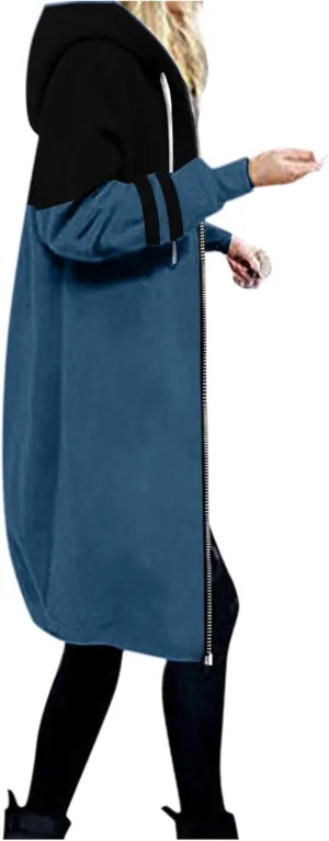 Muyise Women's Casual 2023 Zip Up Hoodies Long Tunic Sweatshirt Lightweight Winter Warm Drawstring Hooded Jacket with Pockets