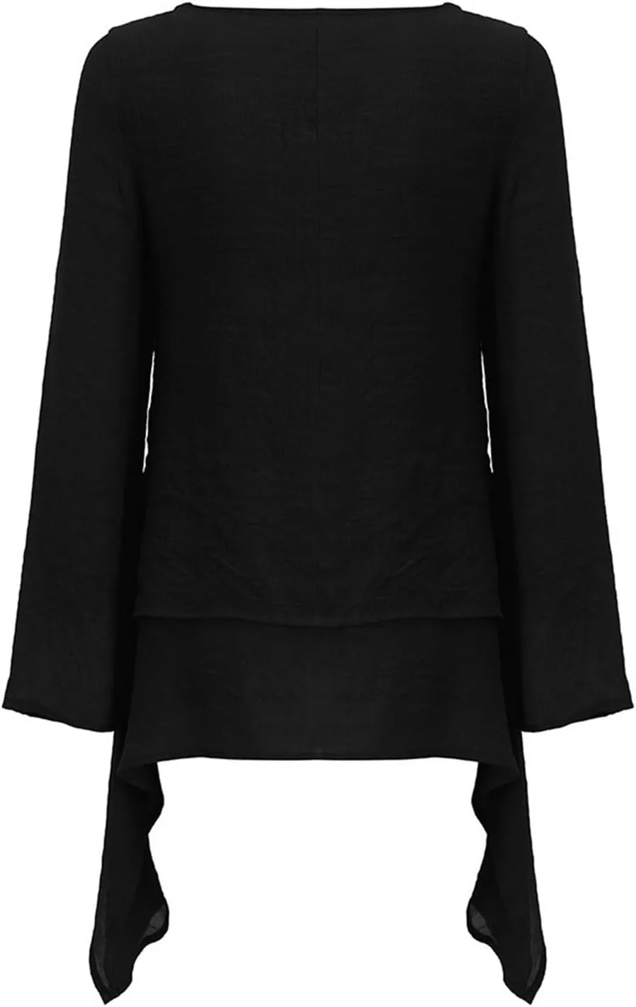 Mzkdieey Oversized Cotton Linen Shirts for Women High Low Hem Asymmetrical Tops Summer Casual Crewneck Long Sleeve Blouse