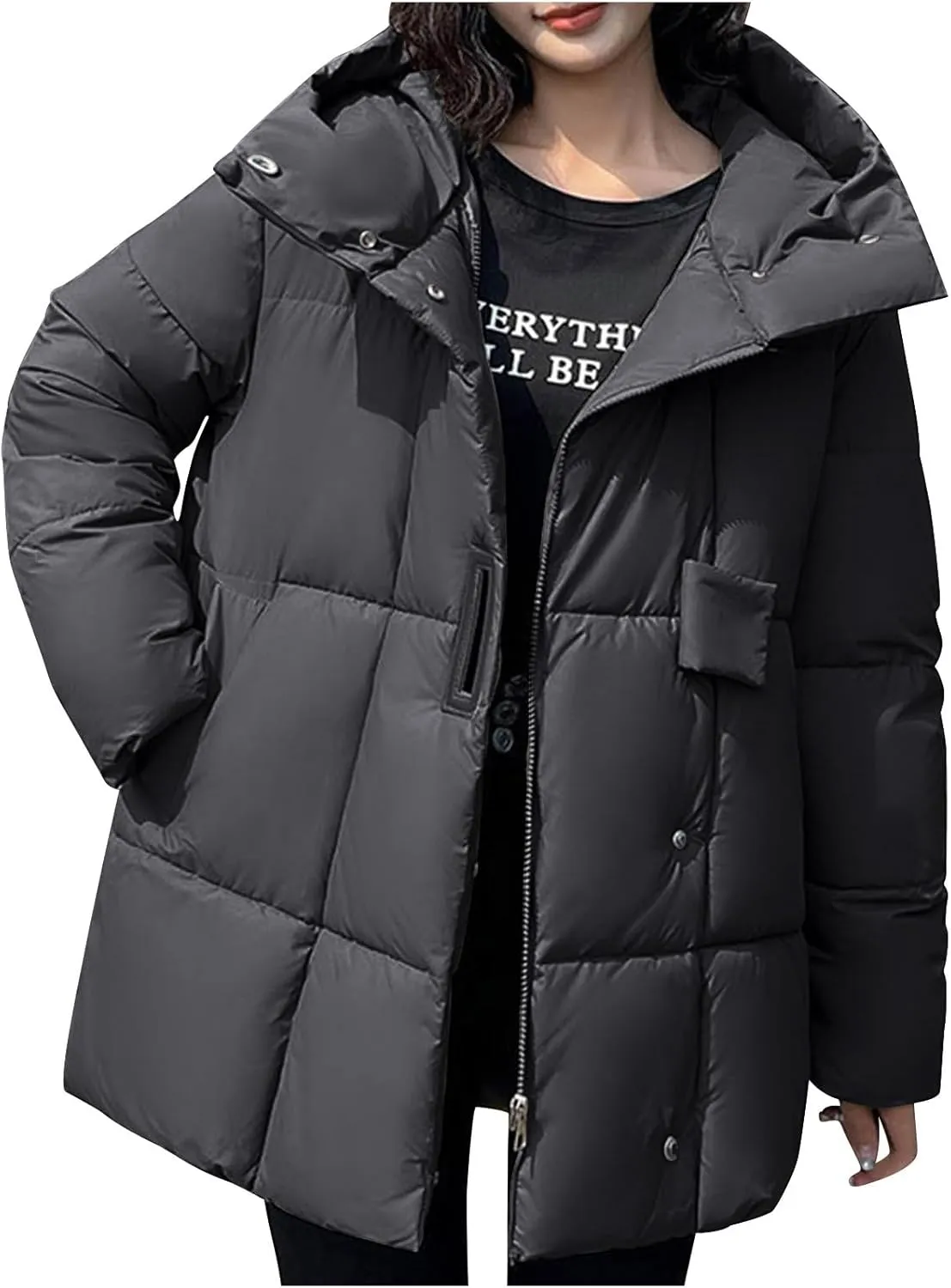 NATHGAM Women Winter Jacket Oversized Windproof Warm Down Coat Thicken Hooded Puffer Jackets Fashion Bubble Quilted Outerwear