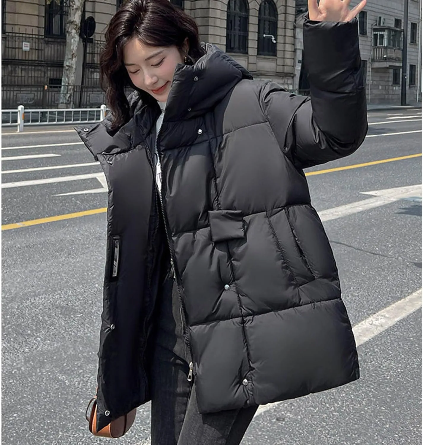 NATHGAM Women Winter Jacket Oversized Windproof Warm Down Coat Thicken Hooded Puffer Jackets Fashion Bubble Quilted Outerwear