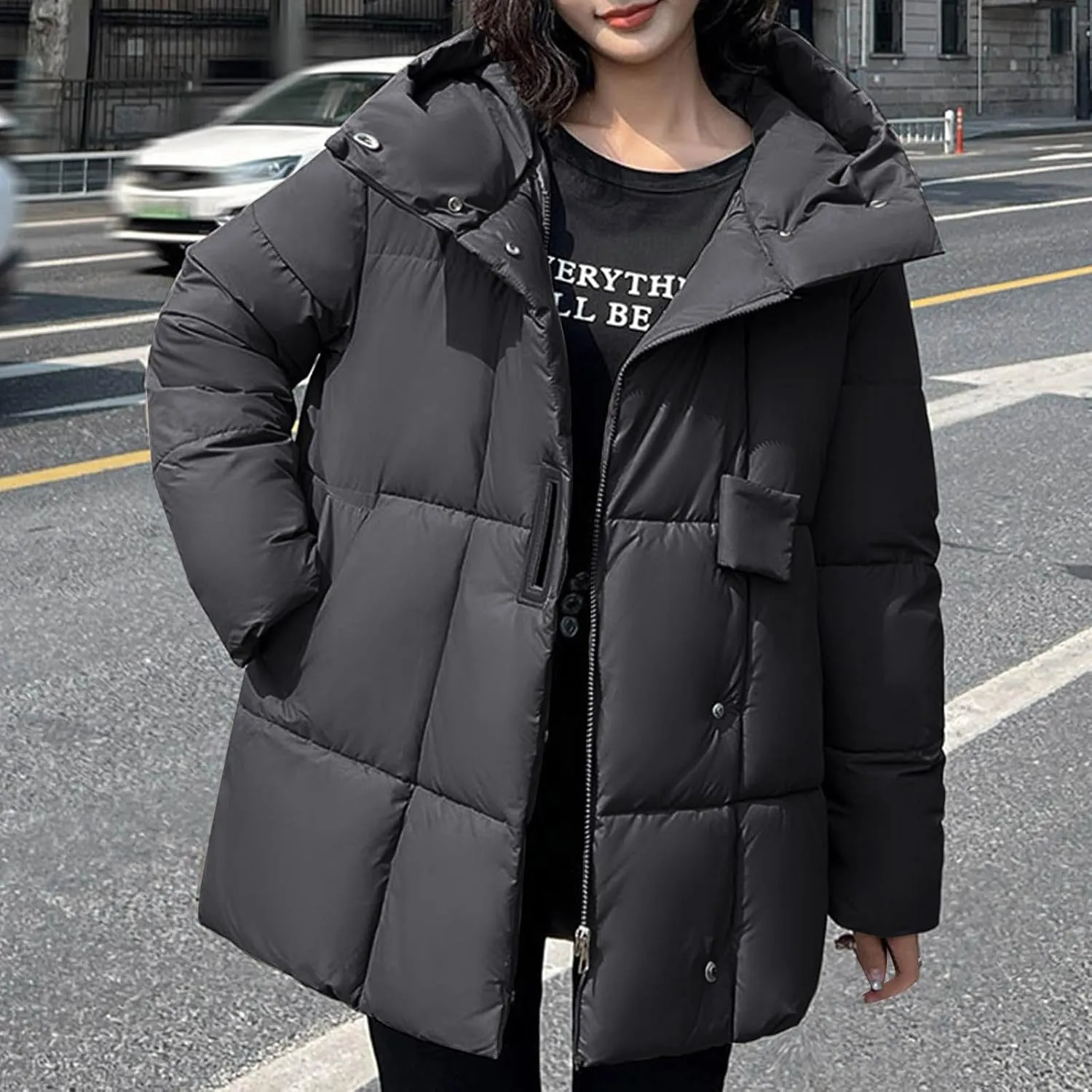 NATHGAM Women Winter Jacket Oversized Windproof Warm Down Coat Thicken Hooded Puffer Jackets Fashion Bubble Quilted Outerwear