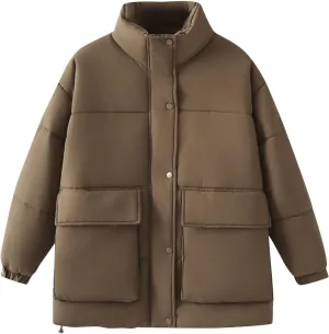NATHGAM Women's Winter Down Coat Casual Thicken Warm Puffer Parka Jackets Outerwear Comfy Long Sleeve Ski Quilted Outerwear