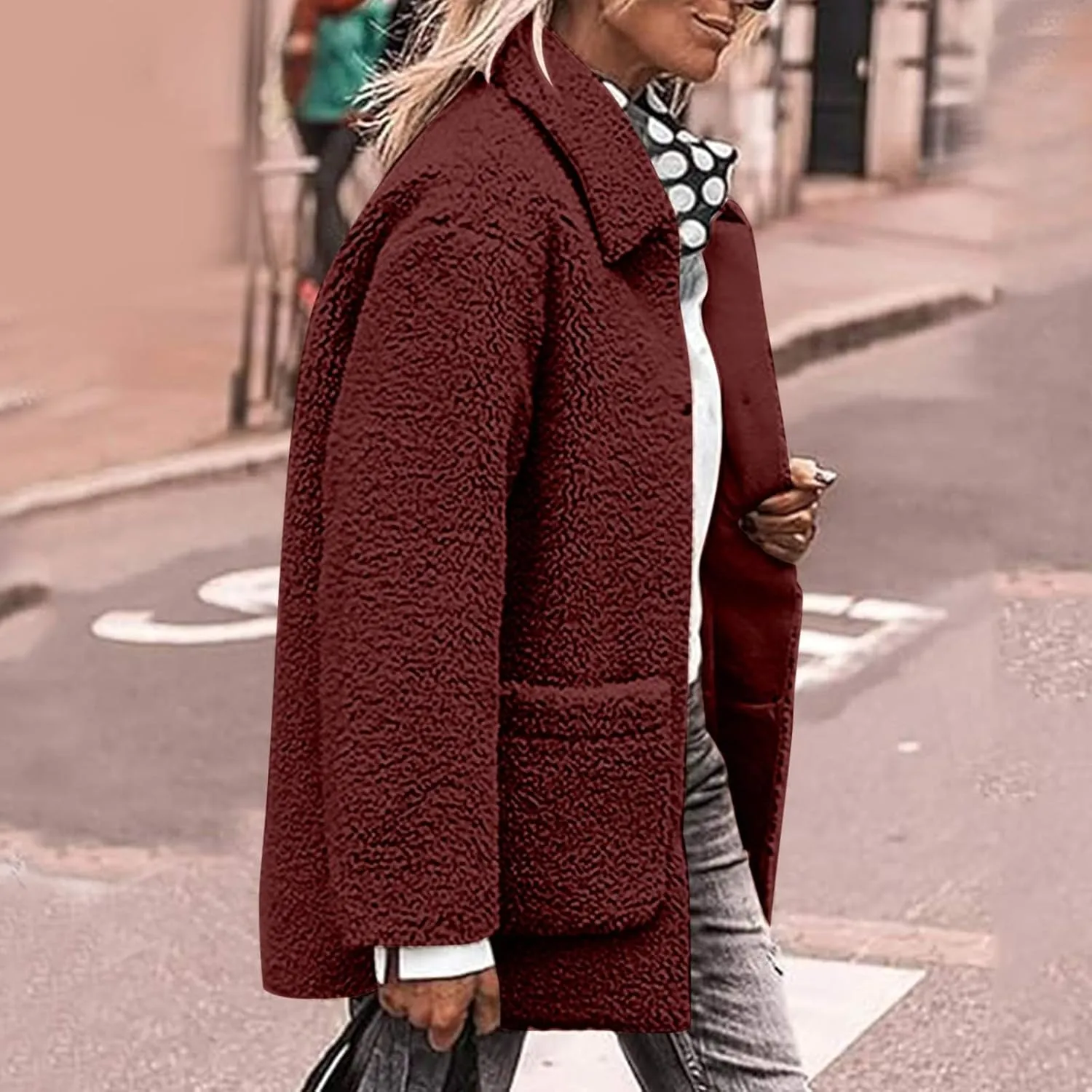 NBXNZWF Women's Winter Coats Long Sleeve Lapel Button Down Fleece Jacket Casual Trendy Fuzzy Warm Outerwear with Pockets