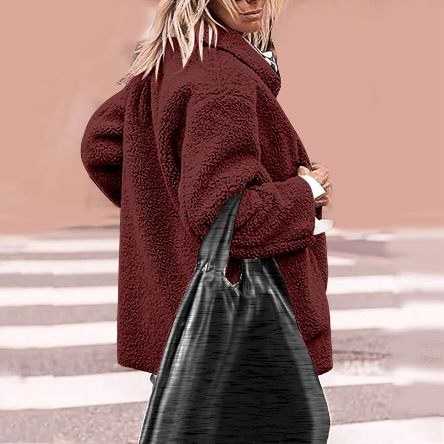 NBXNZWF Women's Winter Coats Long Sleeve Lapel Button Down Fleece Jacket Casual Trendy Fuzzy Warm Outerwear with Pockets