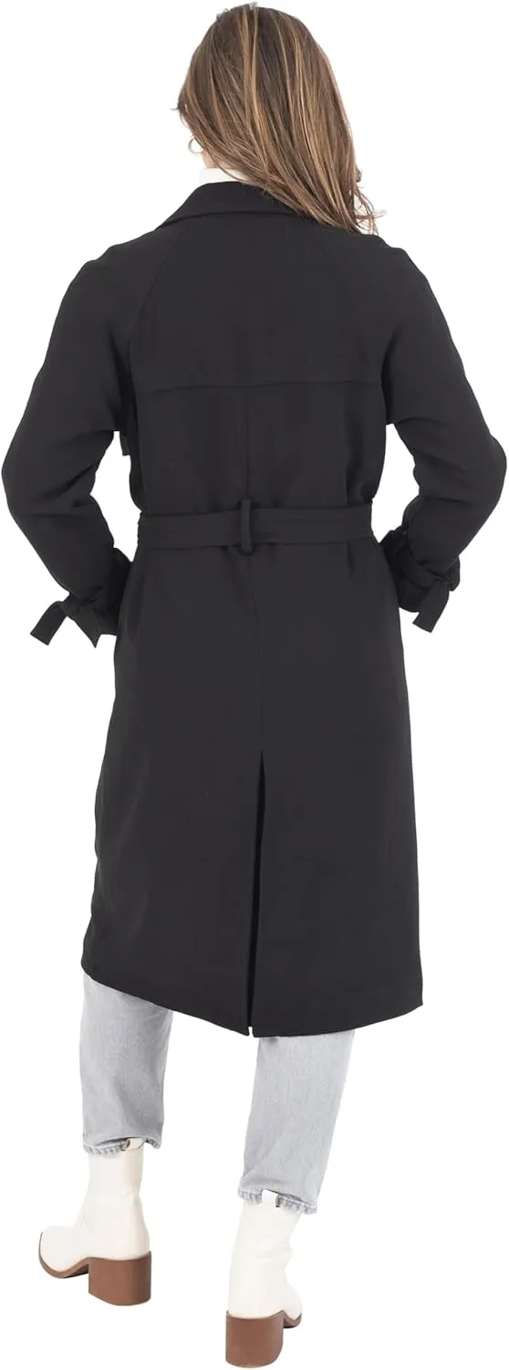 Nine West Women's Notch Collar Crepe Trench with Belt