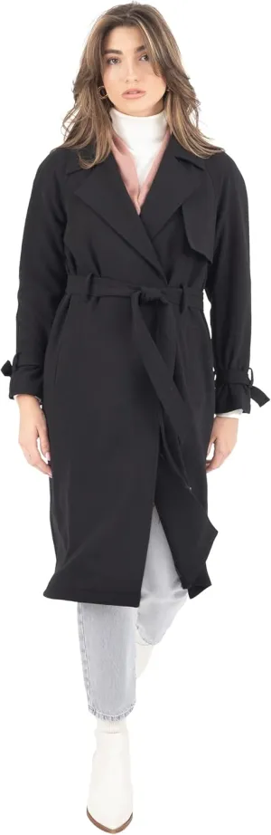Nine West Women's Notch Collar Crepe Trench with Belt