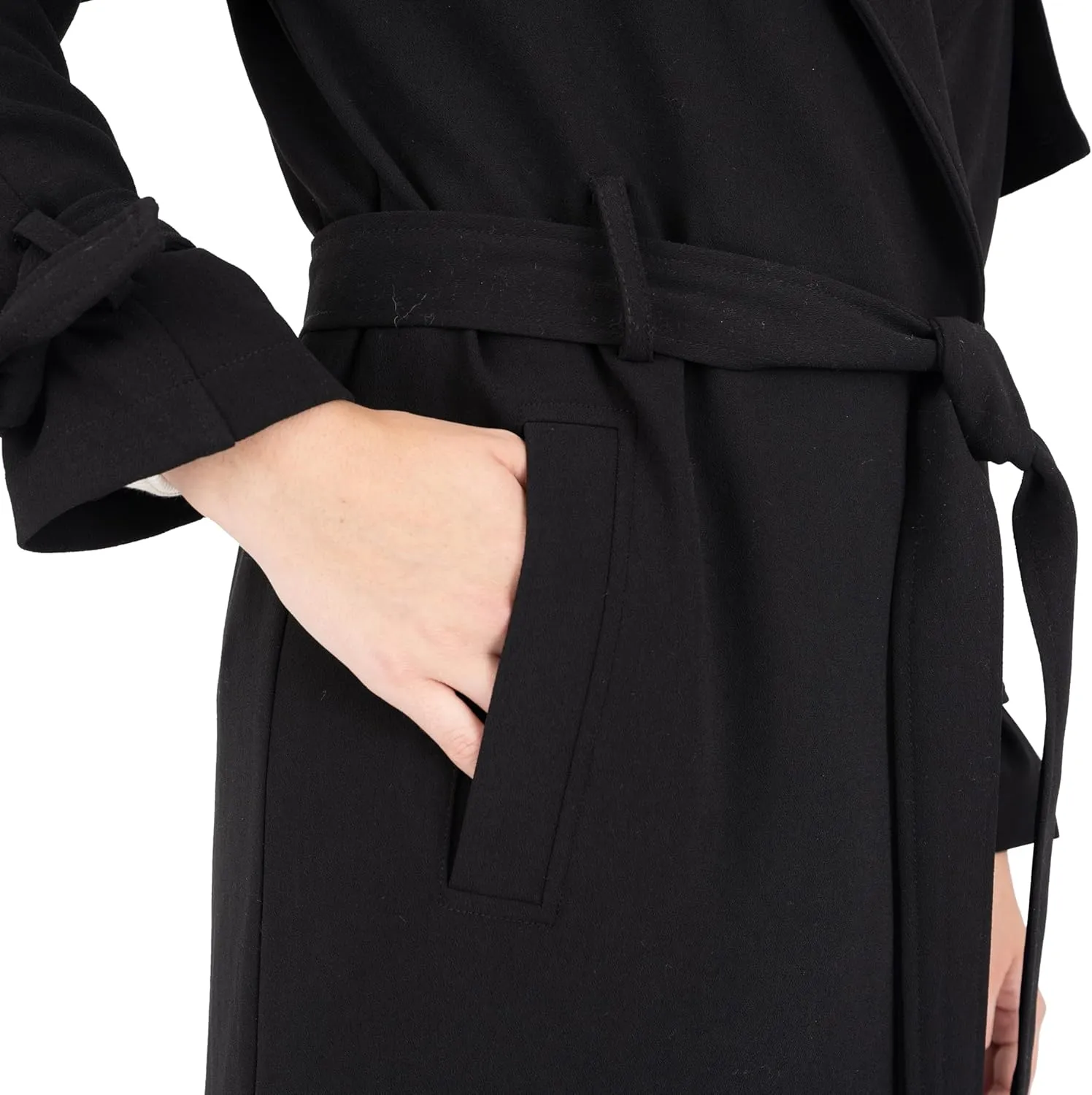 Nine West Women's Notch Collar Crepe Trench with Belt