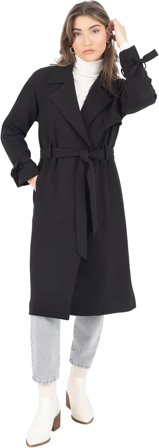 Nine West Women's Notch Collar Crepe Trench with Belt
