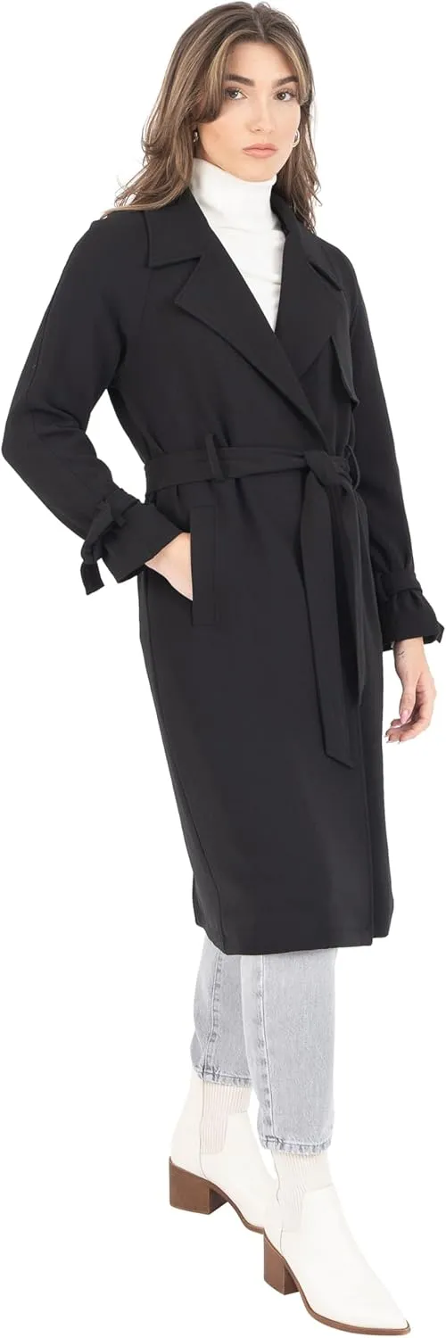 Nine West Women's Notch Collar Crepe Trench with Belt