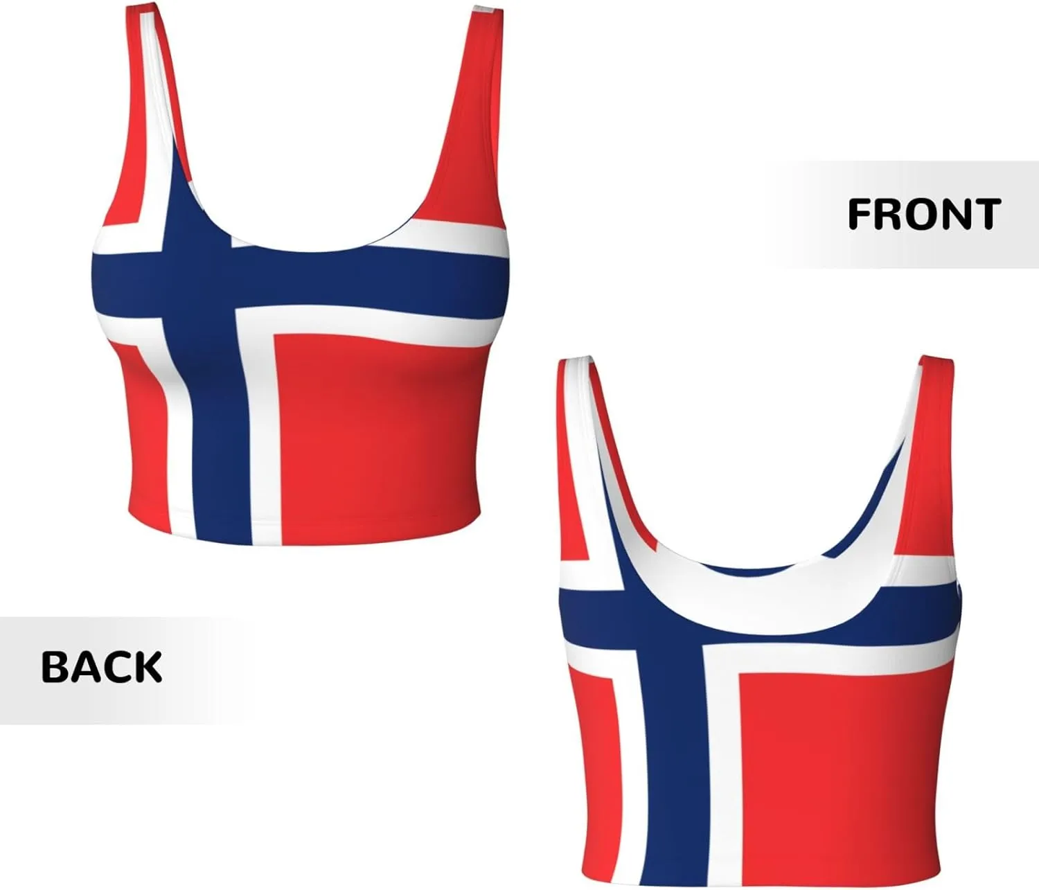 Norwegian Flag Women's Sexy Sports Vest Sleeveless Athletic Gym T-Shirts Vest U-Shaped Back Quick Dry Top