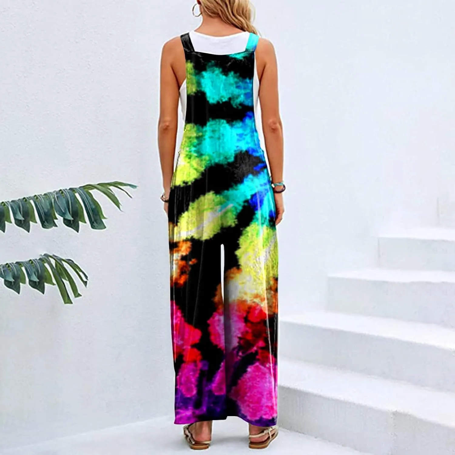 One Piece Jumpsuits for Women 2024 Summer Wide Leg Floral Print Romper Trendy Travel Button Overalls with Pockets