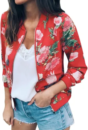 Outwear Retro Womens Jacket Zipper Up Floral Coat Ladies Casual Women's Coat Red Long Jackets for Women