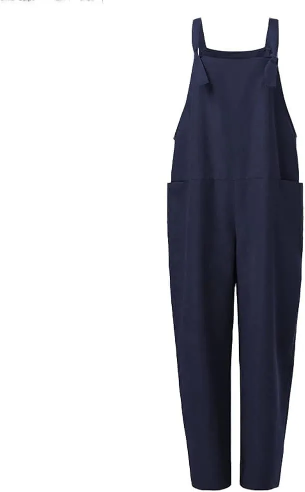 Overalls for Women Linen Plus Size Casual Sleeveless Jumpsuits Loose Fit Adjustable Straps Rompers Bib Overall