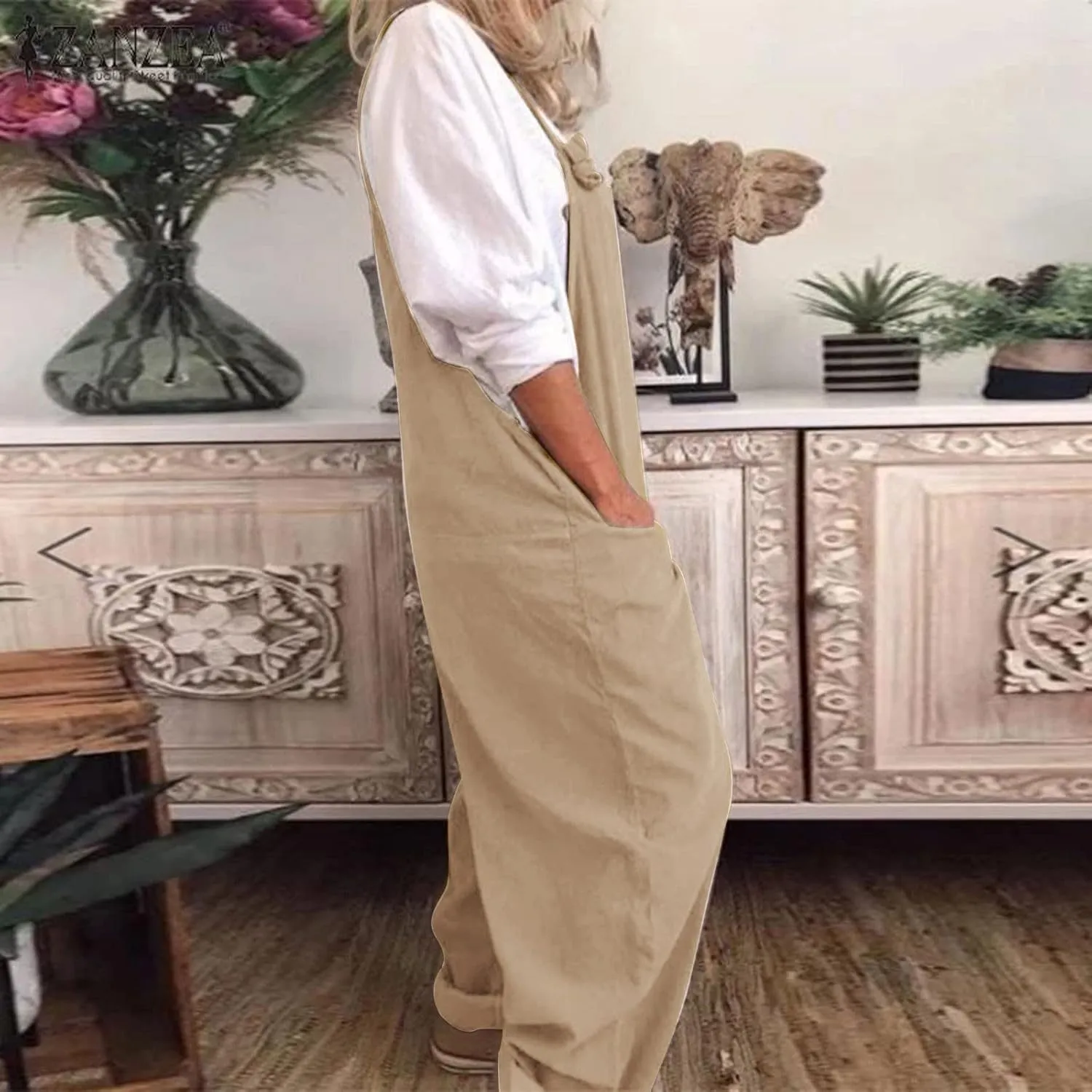 Overalls for Women Loose Fit Linen Plus Size Casual Sleeveless Jumpsuits Adjustable Straps Oversized Rompers Bib Overal