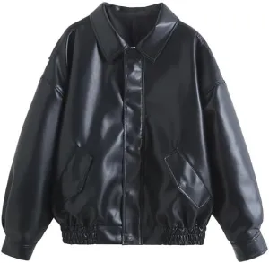 Oversized Leather Jackets Women PU Varsity Bomber Jackets Motorcycle Biker Vintage Racing Jackets Y2k Streetwear