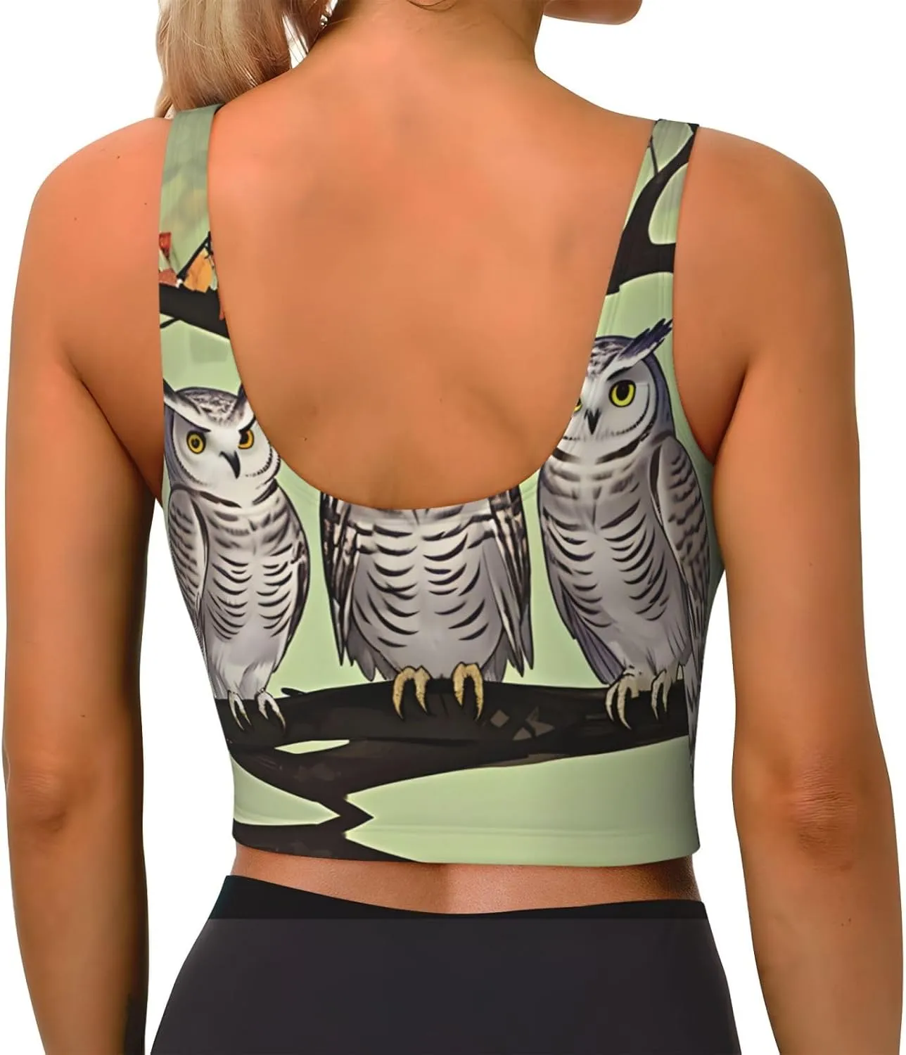 Owl On A Branch Women's Sexy Sports Vest Sleeveless Athletic Gym T-Shirts Vest U-Shaped Back Quick Dry Top